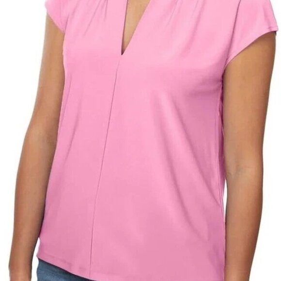 Buffalo David Bitton Women's Knit V-Neck with Cap Sleeve Blouse,Fondant Pink,XXL - Picture 3 of 4